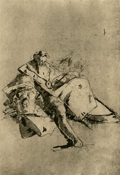 Alter Mann sitzt von Pupil of Tiepolo