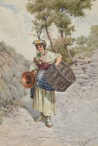 Bauernmädchen auf einem steinigen Weg von R. Gigli