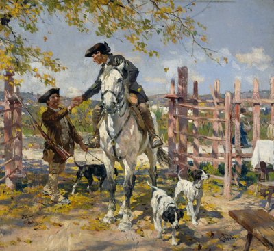 Zwei Jäger mit Hunden von Raffaello Sorbi