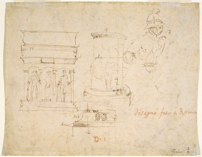Architektonische Details und ein Soldat [verso] von Raphael