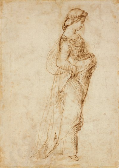Weibliche Figur, die nach rechts geht, ca. 1500-1520 von Raphael