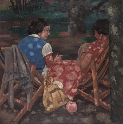 Strickende Frauen im Garten von René Fontayne