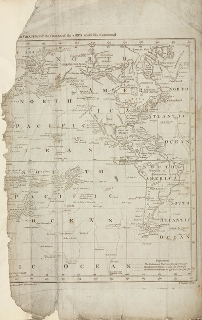 Karte von Cooks Reisen, ca. 1780 von John Pardon
