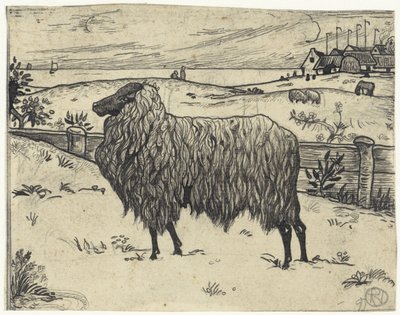 Schaf in einer Küstenlandschaft von Richard Nicolaüs Roland Holst
