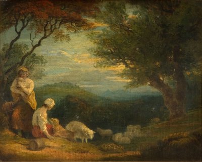 Landschaft mit Frauen, Schafen und Hund, 1830 von Richard Westall