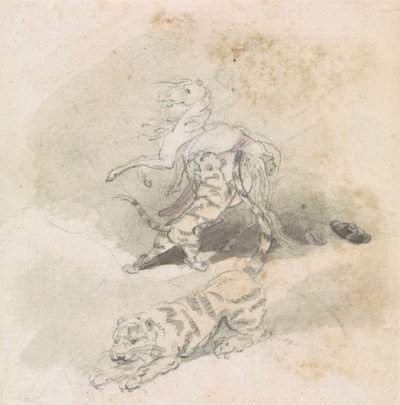 Ein Tiger greift ein Pferd an von Robert Mabon