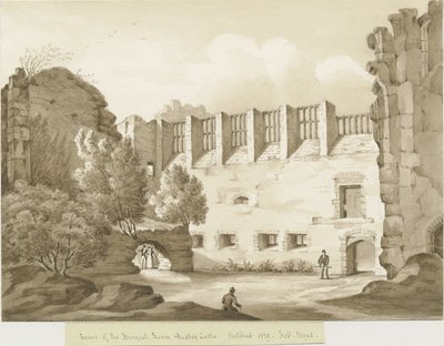 Dudley Castle - Der Bergfried: Sepia-Zeichnung von Robert Noyes