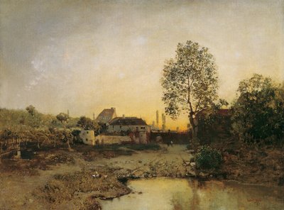 Landschaft mit Weiher und Gehöften von Robert Russ