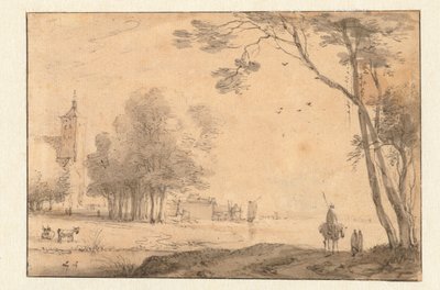 Ansicht einer Stadt in der Nähe eines Flusses von Roelant Roghman