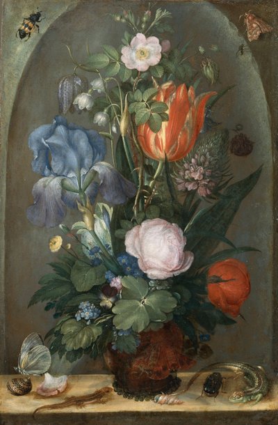 Blumenstillleben mit zwei Eidechsen, 1603 von Roelant Savery