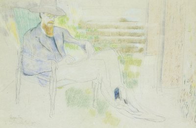 Lytton Strachey schreibt im Garten von Roger Eliot Fry
