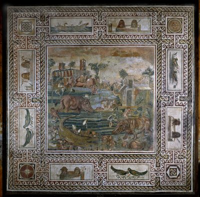 Nilpferdjagd am Nil (Mosaik) von Roman