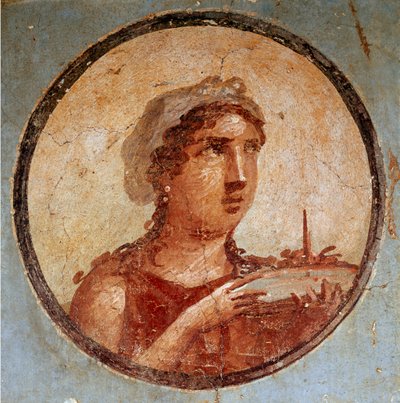 Junges Mädchen mit einem Teller Essen (Fresko) von Roman