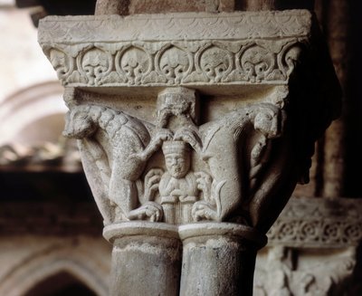 Kapitel, das Daniel in der Löwengrube darstellt (Skulptur) von Romanesque