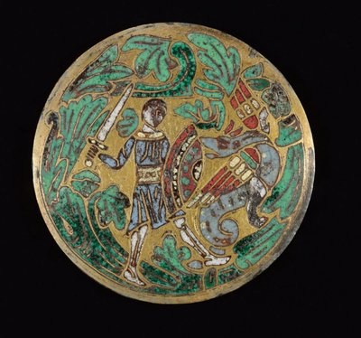 Krieger, der gegen einen Drachen kämpft, ca. 1170-1180 von Romanesque