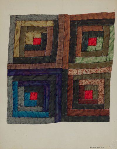 Blockhütten-Quilt, ca. 1937 von Ruth M Barnes