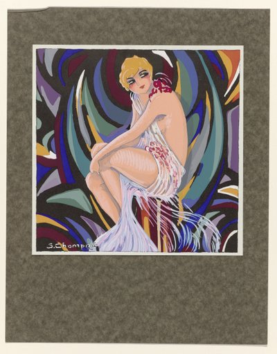Moderne Frauen, 1926: Sitzende Frau mit Draperie von S Chompré