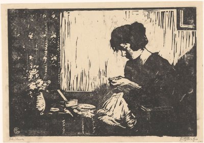 Nähende Frau von Salomon Garf (signed by artist)