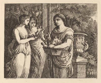 Figurenverkäufer mit zwei Mädchen von Salomon Gessner