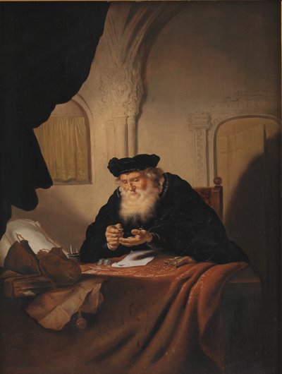 Ein alter Mann zählt sein Geld von Salomon Koninck