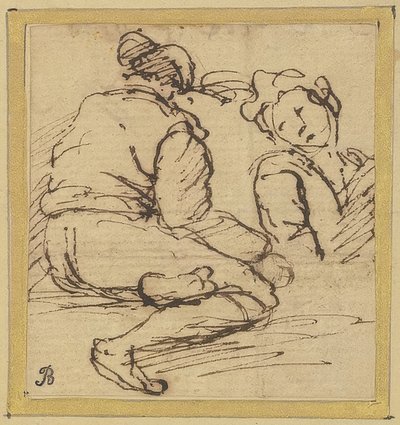 Sitzender Mann und Halbfigur von Salvator Rosa