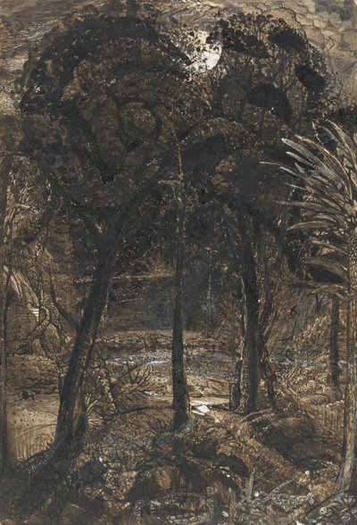 Mondlichtszene mit einem gewundenen Fluss von Samuel Palmer