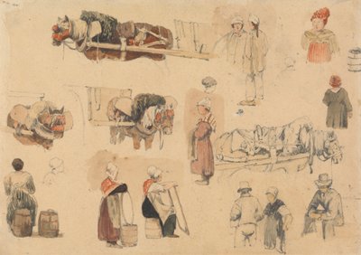 Skizzen von Bauern und Arbeitspferden von Samuel Prout