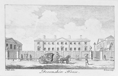 Devonshire House, graviert von Benjamin Green, 1761 von Samuel Wale