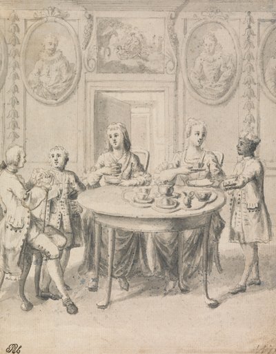 Innenszene mit Familie beim Tee von Samuel Wale