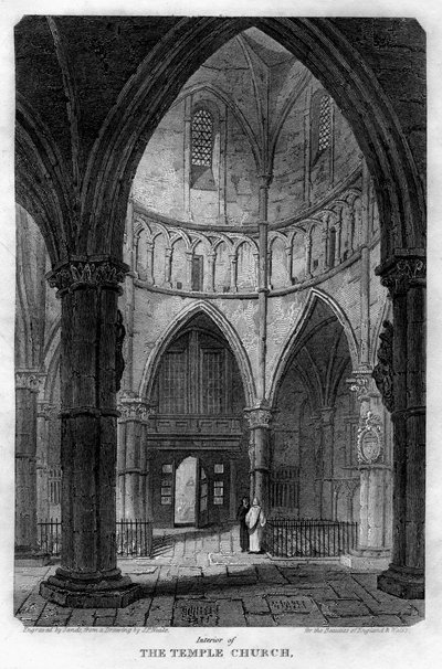 Innenraum der Temple Church, London, 1816 von Sands