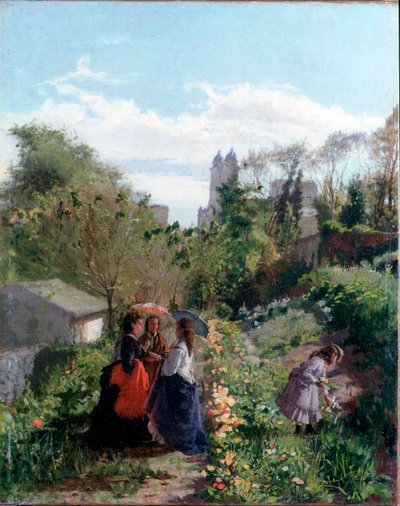 Damen in einem Garten von Sante Bertelli