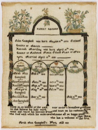 Familienregister Muster von Sarah Ann Campbell