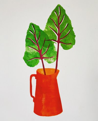 Roter Krug mit Blättern von Sarah Thompson Engels