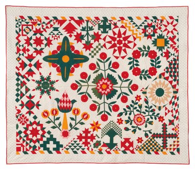 Eine Blumenapplikationsdecke, möglicherweise Pennsylvania von School American