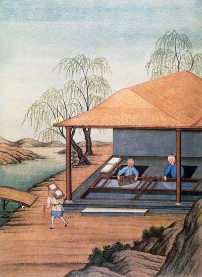 Alte Papiermühle, Farbdruck, China von School Chinese