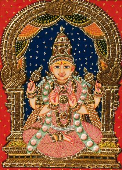 Prägemalerei der Göttin Saraswati, Tanjore-Malerei von School Indian