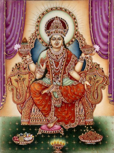 Göttin Lakshmi Miniaturmalerei auf Elfenbein von School Indian