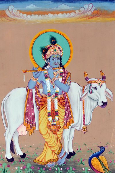 Miniaturmalerei von Gott Krishna von School Indian