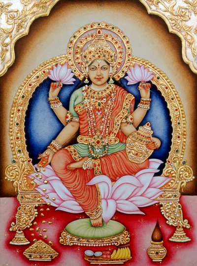 Miniaturmalerei der Göttin Laxmi, Indien von School Indian