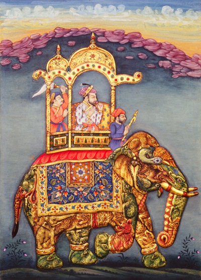 Mogulkaiser Shah Jahan reitet auf einem Elefanten von School Indian