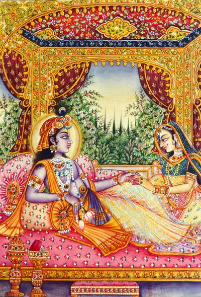 Radha Krishna Miniaturmalerei auf Elfenbein von School Indian