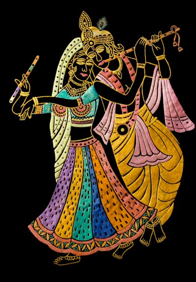 Radha Krishna Miniaturmalerei auf Samt von School Indian