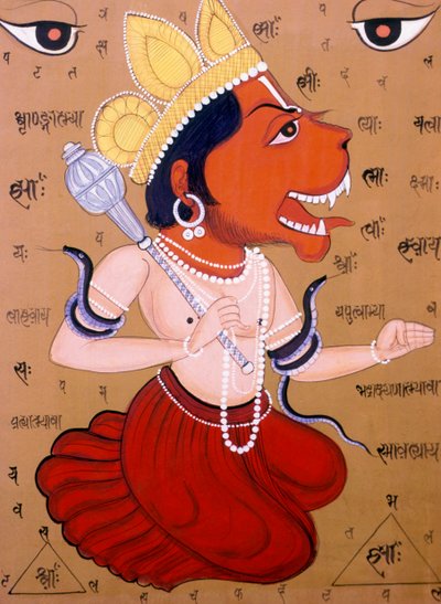 Tantrischer Hanuman Miniaturmalereien auf Papier, Indien von School Indian