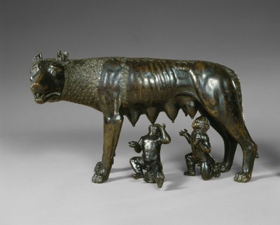 Die kapitolinische Wölfin säugt Romulus und Remus von School Italian