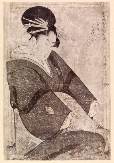Sitzende japanische Frau (Farbholzschnitt) von School Japanese