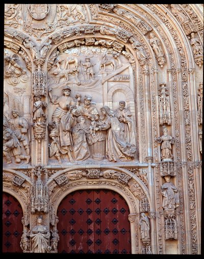 Geburt Christi, Detail der gotischen plateresken Fassade von School Spanish