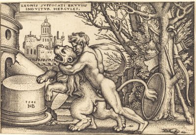Herkules tötet den nemeischen Löwen von Sebald Beham