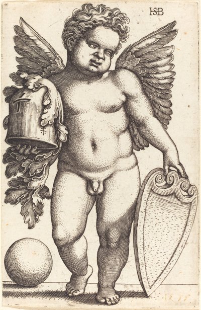 Männliches Genie, das ein Wappen hält von Sebald Beham