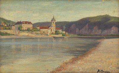 Ansicht von Dürnstein vom gegenüberliegenden Donauufer von Serafin Maurer