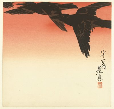 Krähen gegen einen roten Himmel von Shibata Zeshin
